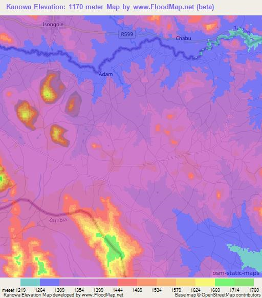 Kanowa,Malawi Elevation Map