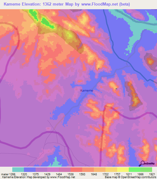 Kameme,Malawi Elevation Map