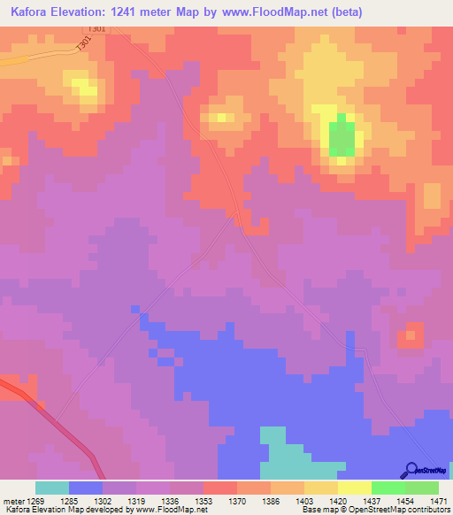 Kafora,Malawi Elevation Map