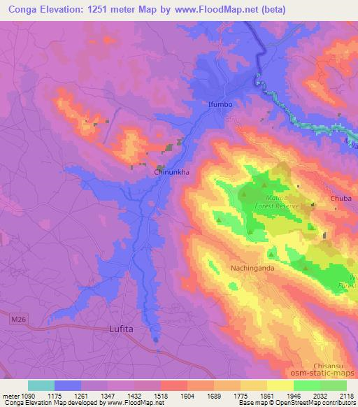 Conga,Malawi Elevation Map