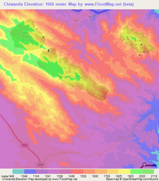 Chiwanda,Malawi Elevation Map