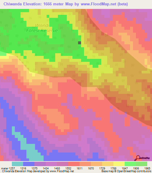 Chiwanda,Malawi Elevation Map
