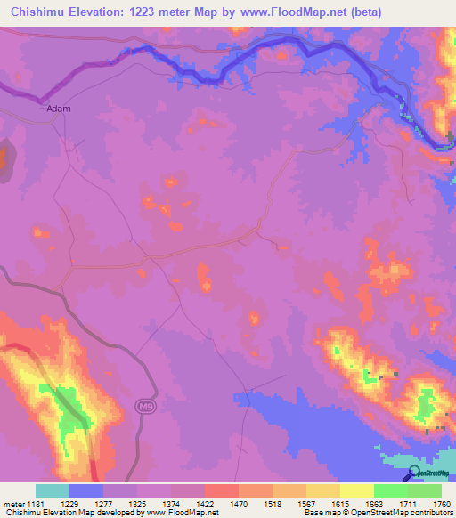 Chishimu,Malawi Elevation Map