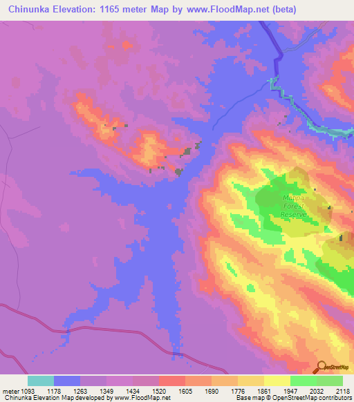 Chinunka,Malawi Elevation Map