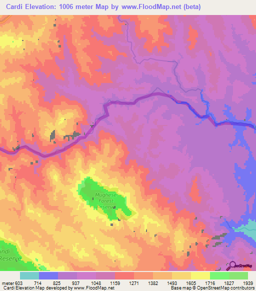 Cardi,Malawi Elevation Map