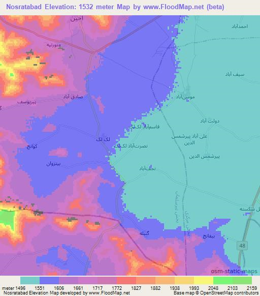 Nosratabad,Iran Elevation Map
