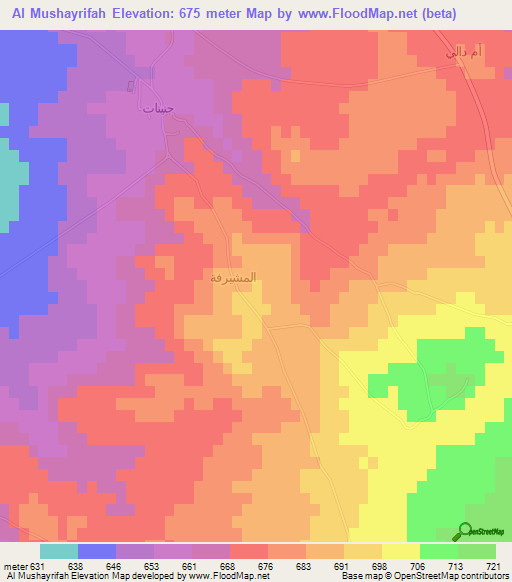 Al Mushayrifah,Syria Elevation Map