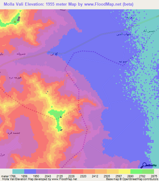 Molla Vali,Iran Elevation Map
