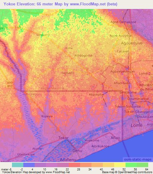Yokoe,Togo Elevation Map