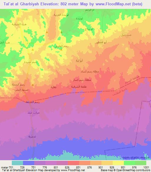 Tal`at al Gharbiyah,Syria Elevation Map