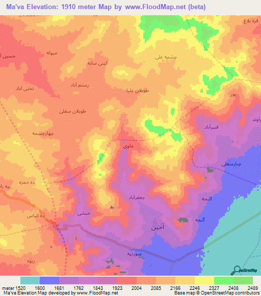 Ma'va,Iran Elevation Map