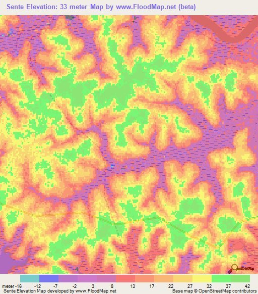 Sente,Guinea-Bissau Elevation Map