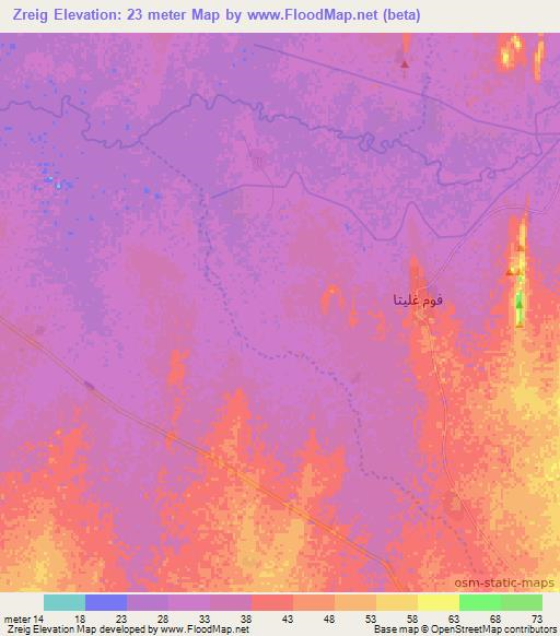 Zreig,Mauritania Elevation Map