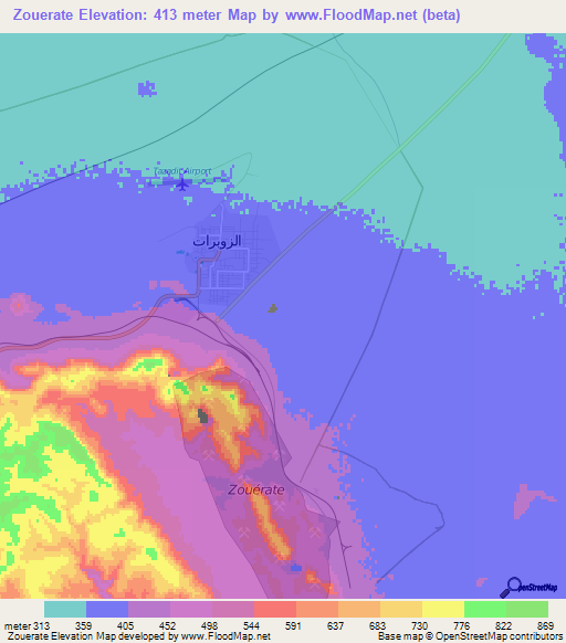 Zouerate,Mauritania Elevation Map