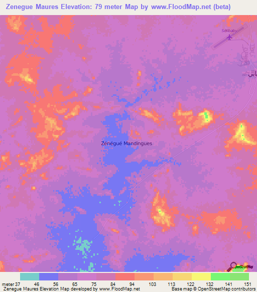 Zenegue Maures,Mauritania Elevation Map