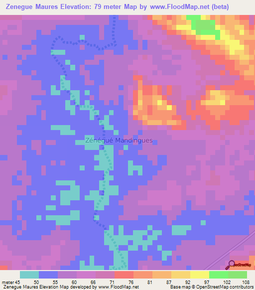 Zenegue Maures,Mauritania Elevation Map