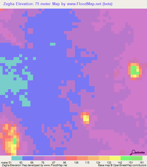 Zegha,Mauritania Elevation Map