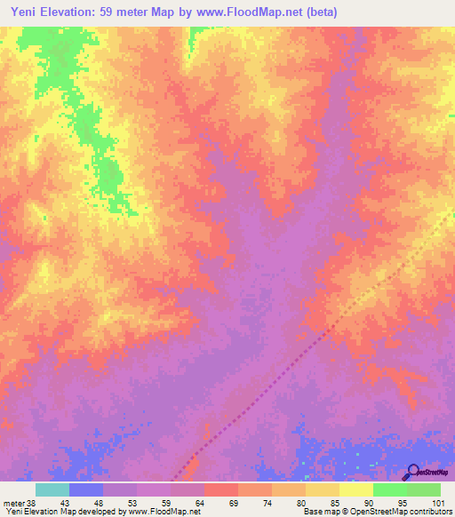 Yeni,Mauritania Elevation Map