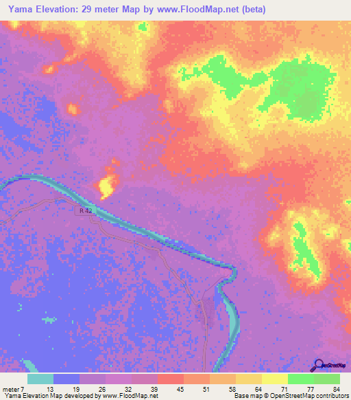 Yama,Mauritania Elevation Map