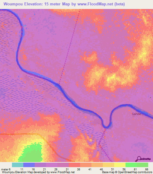 Woumpou,Mauritania Elevation Map