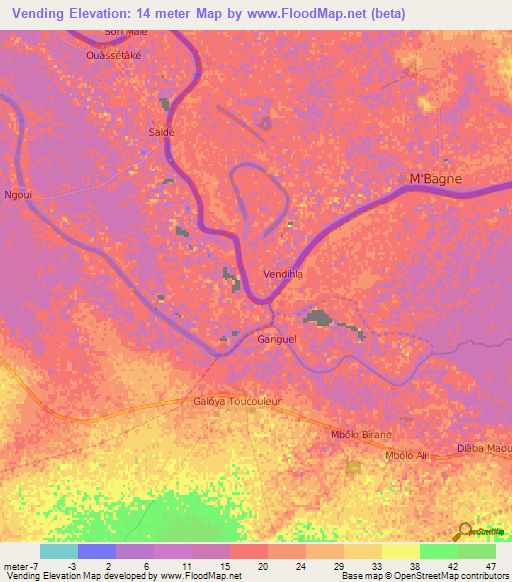 Vending,Mauritania Elevation Map