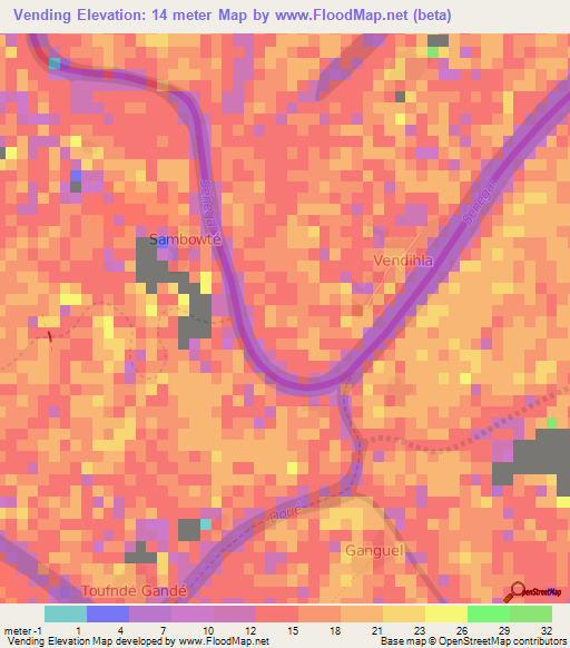 Vending,Mauritania Elevation Map