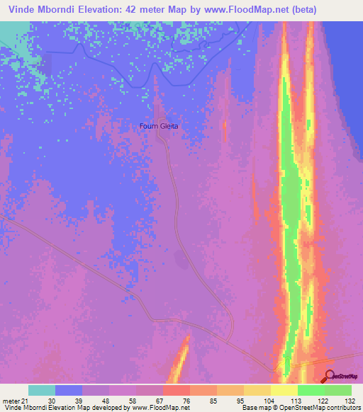 Vinde Mborndi,Mauritania Elevation Map