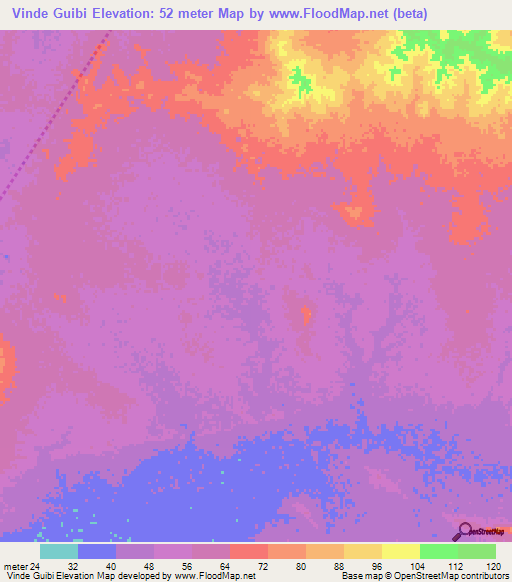 Vinde Guibi,Mauritania Elevation Map