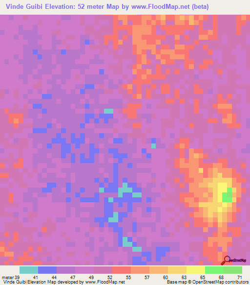 Vinde Guibi,Mauritania Elevation Map