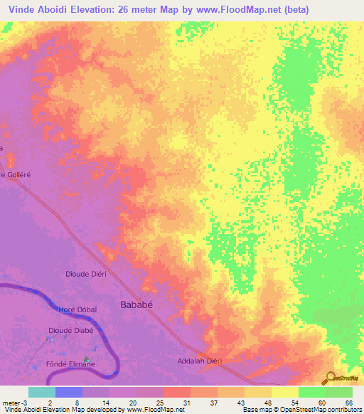 Vinde Aboidi,Mauritania Elevation Map