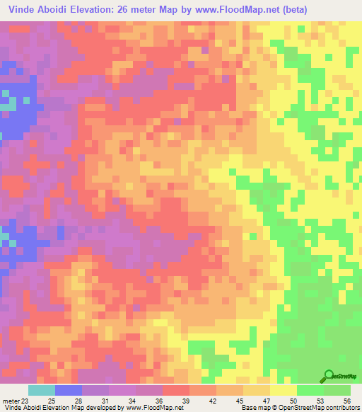 Vinde Aboidi,Mauritania Elevation Map