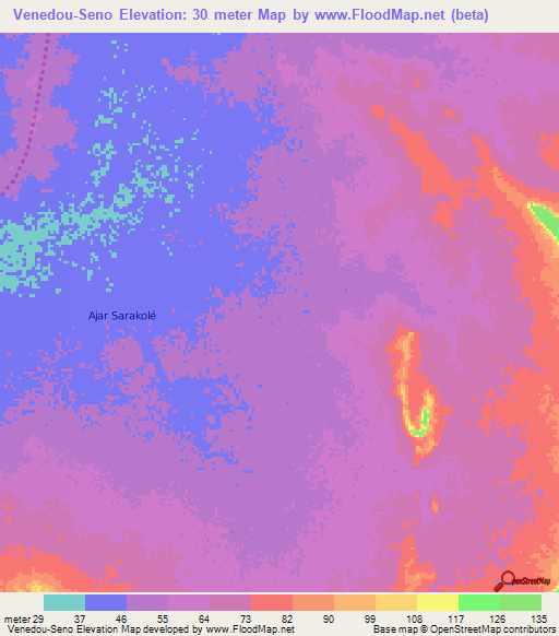 Venedou-Seno,Mauritania Elevation Map