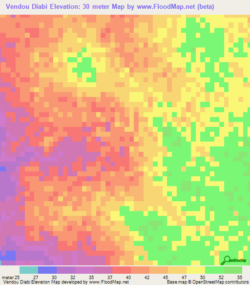 Vendou Diabi,Mauritania Elevation Map