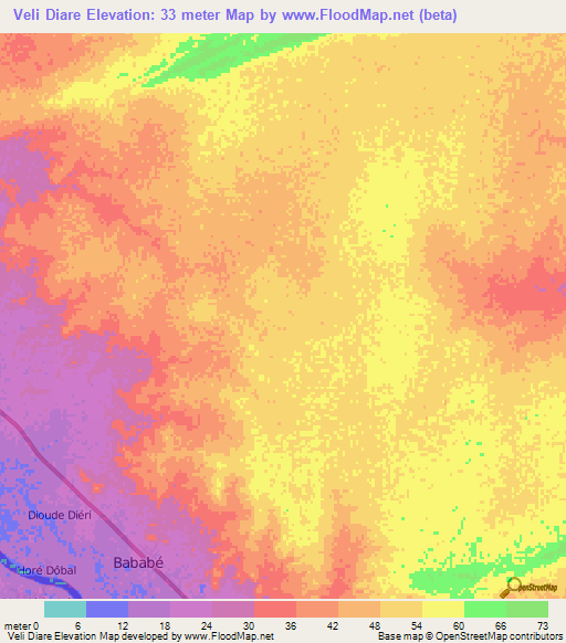 Veli Diare,Mauritania Elevation Map
