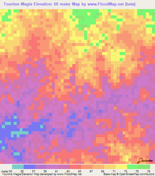 Tourime Magia,Mauritania Elevation Map