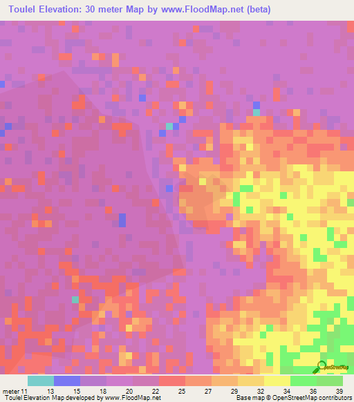 Toulel,Mauritania Elevation Map