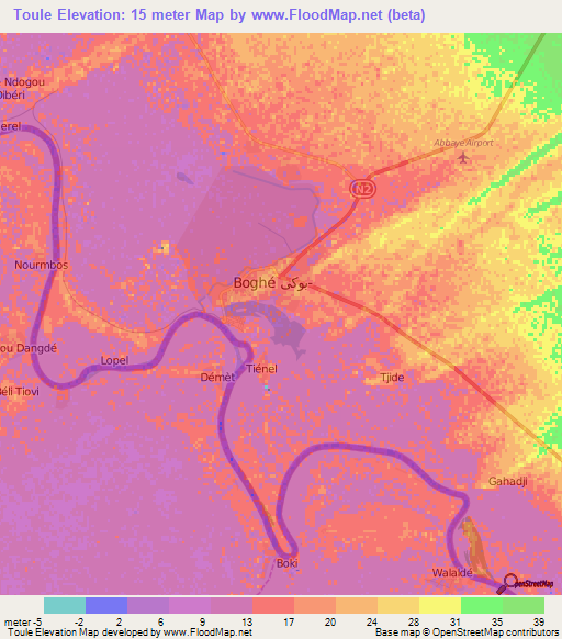 Toule,Mauritania Elevation Map