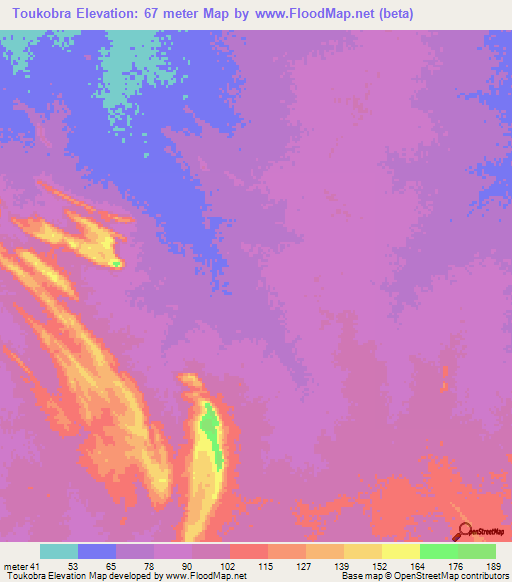 Toukobra,Mauritania Elevation Map