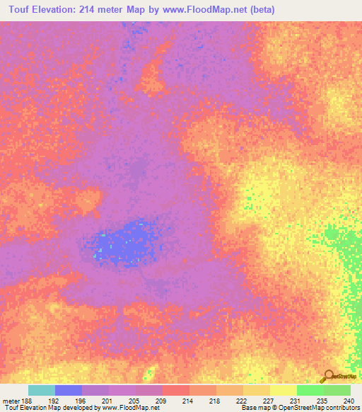 Touf,Mauritania Elevation Map