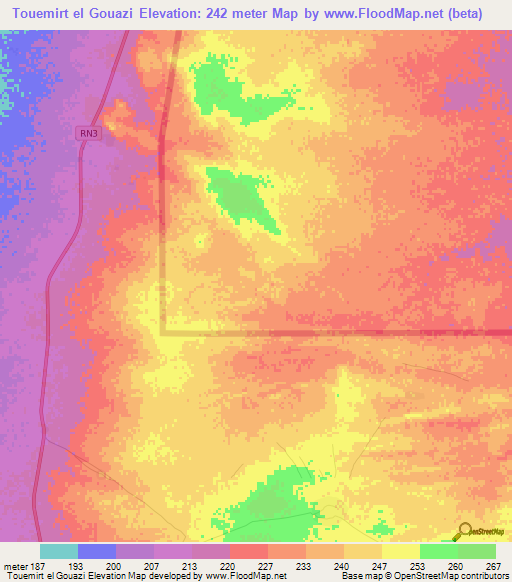 Touemirt el Gouazi,Mauritania Elevation Map