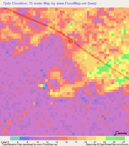 Tjide,Mauritania Elevation Map