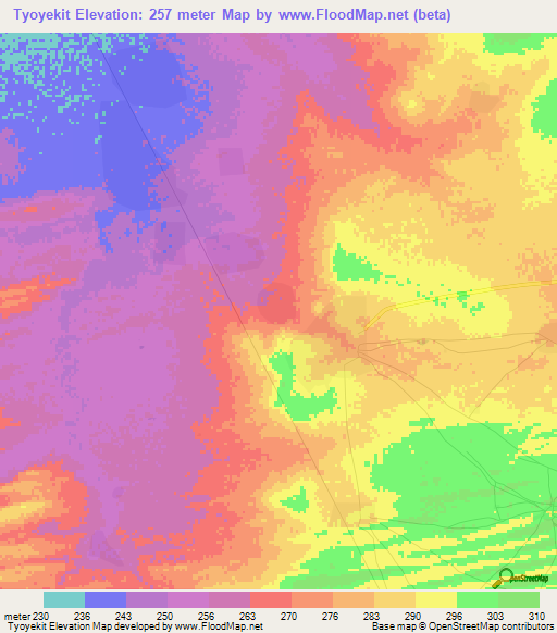 Tyoyekit,Mauritania Elevation Map