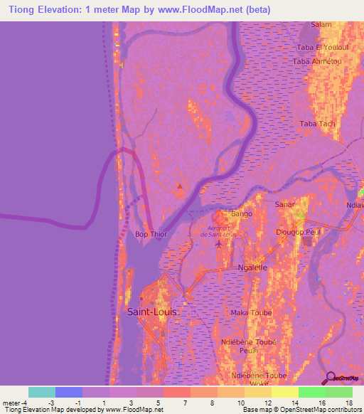 Tiong,Mauritania Elevation Map