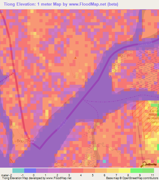 Tiong,Mauritania Elevation Map