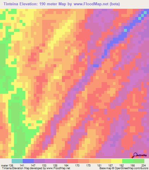 Tinteina,Mauritania Elevation Map