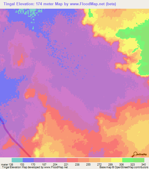 Tingal,Mauritania Elevation Map