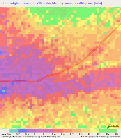 Timbedgha,Mauritania Elevation Map