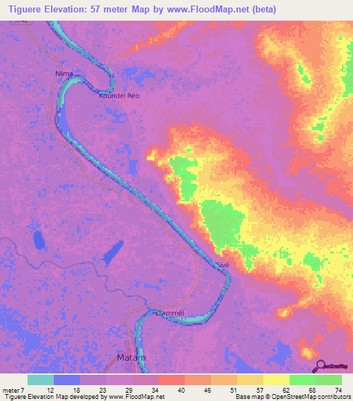 Tiguere,Mauritania Elevation Map
