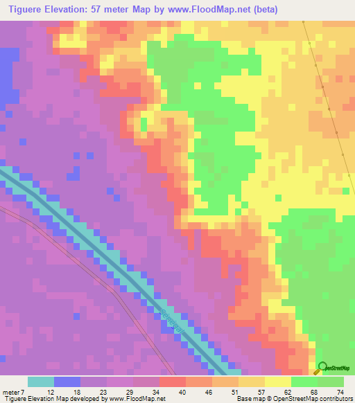 Tiguere,Mauritania Elevation Map