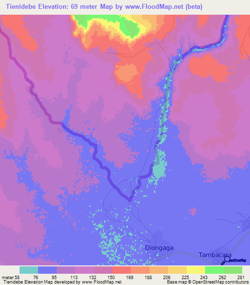 Tienidebe,Mauritania Elevation Map
